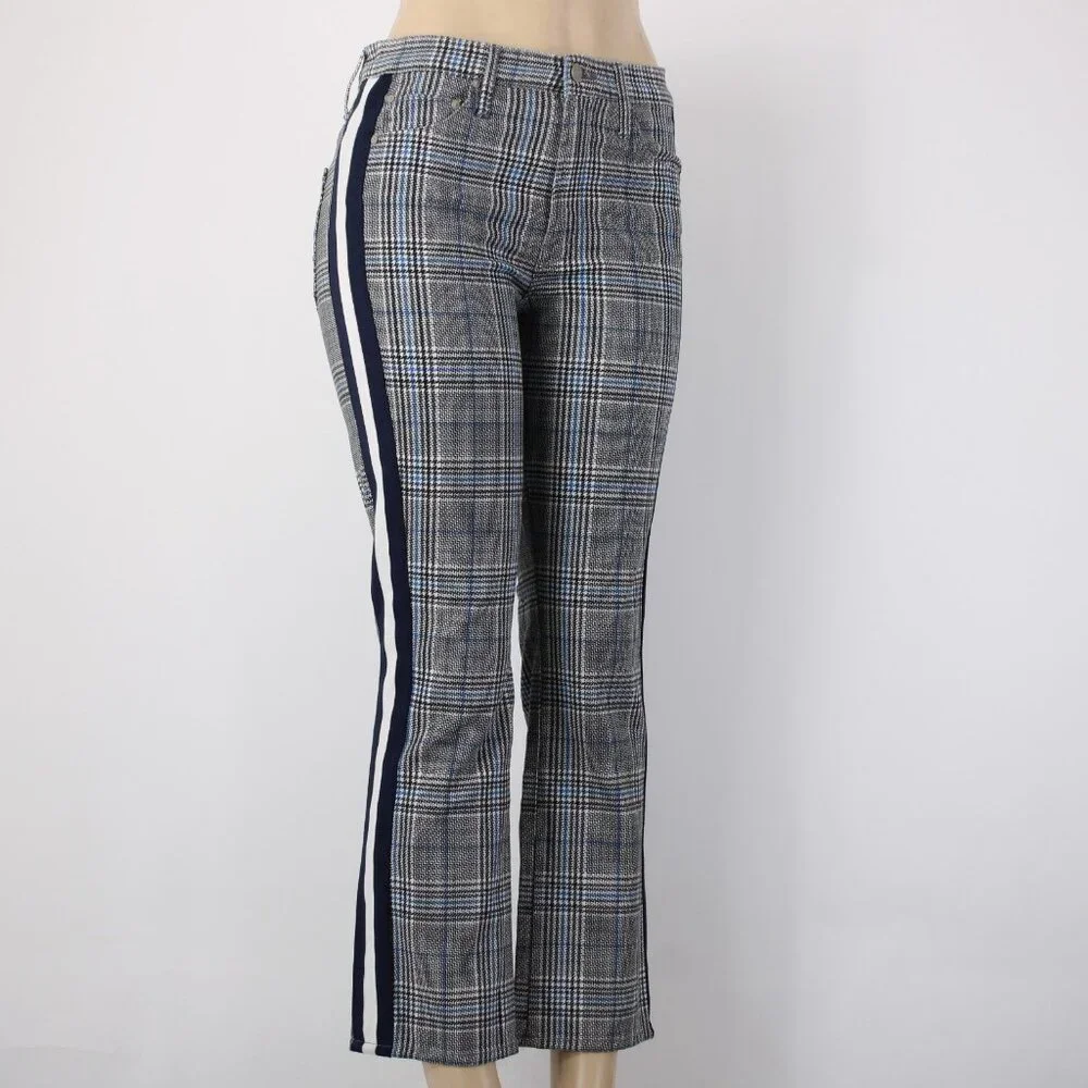 Mother Pant Sz 28 x 27 Black Blue White Striped Side Plaid Straight Cotton Pant - Picture 6 of 16